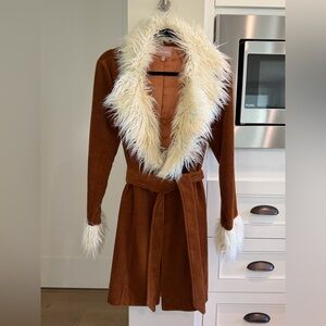 Show Me Your MuMu Rust Corduroy Faux-Fur Trim Coat